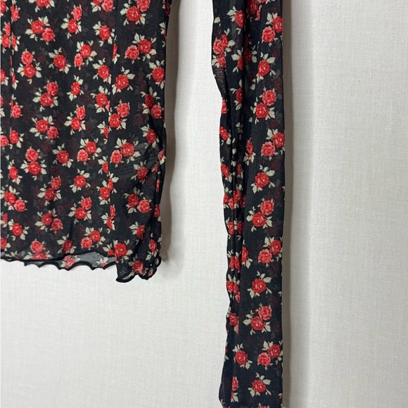 Womens Y2K Sheer Mesh Long Sleeve Top Dark Floral Fairy Boho Whimsigoth - Picture 2 of 6